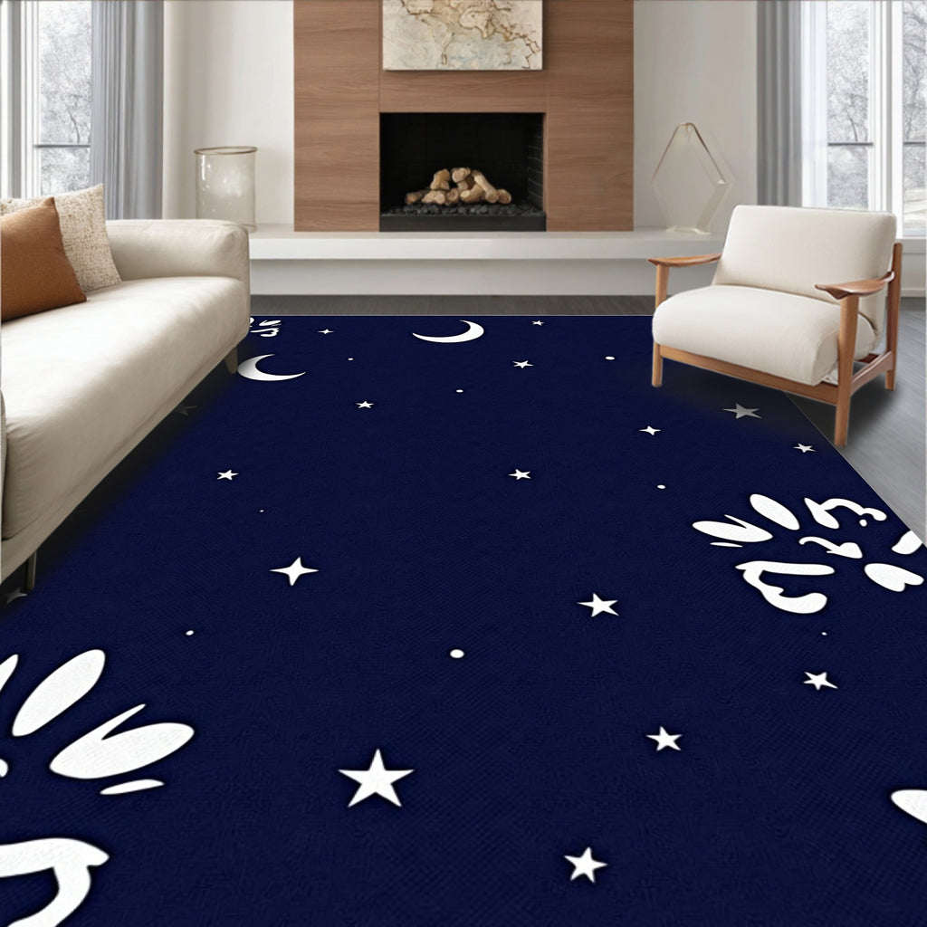 Midnight Blue Celestial Starry Night Rug