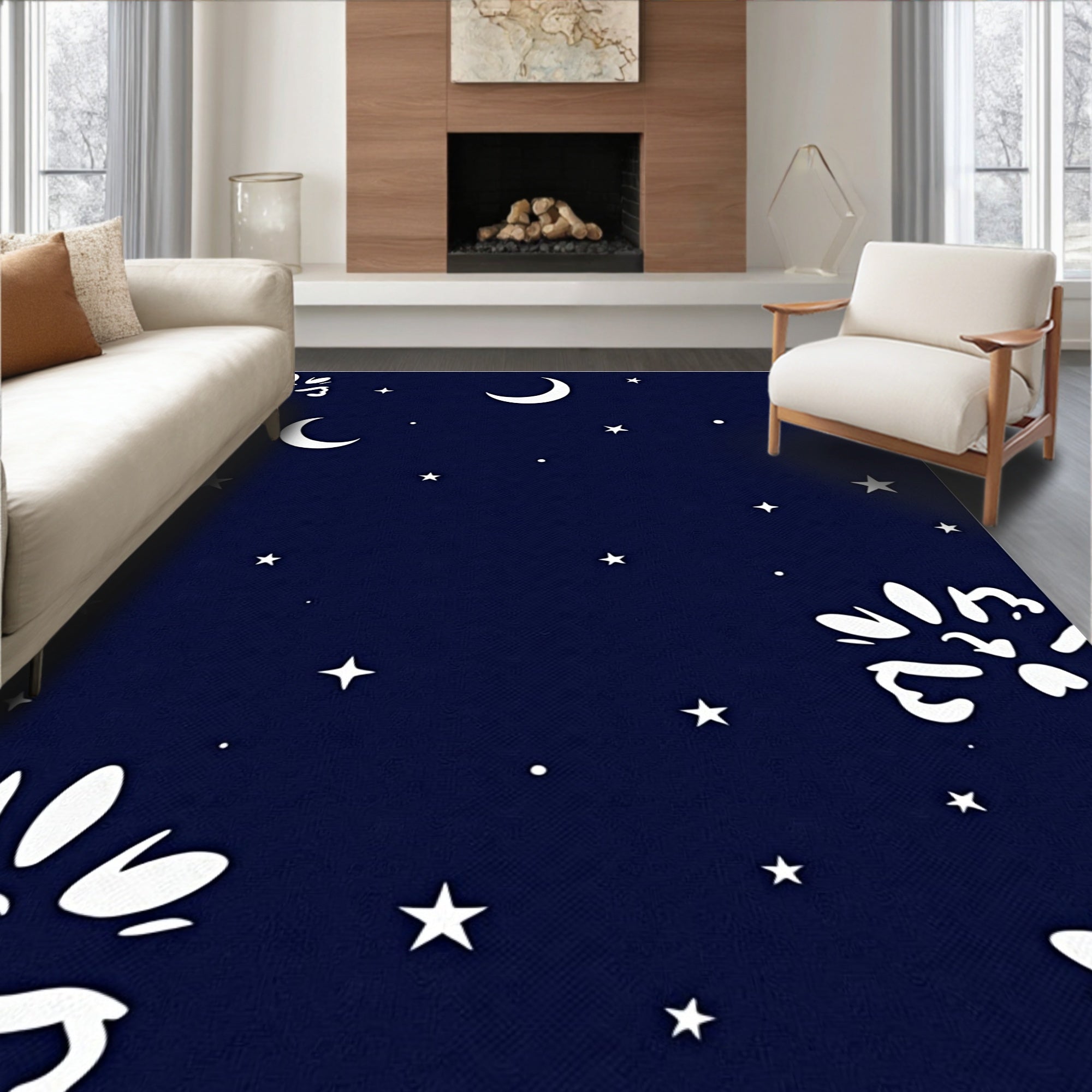 Midnight Blue Celestial Starry Night Rug