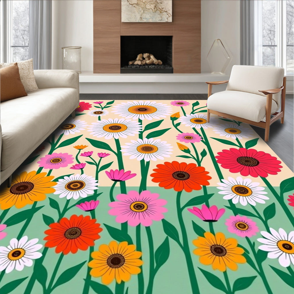 Vibrant Multicolor Daisy Garden Abloom Rug