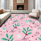 Whimsical Snowman Holly Berry Snowflakes Rug
