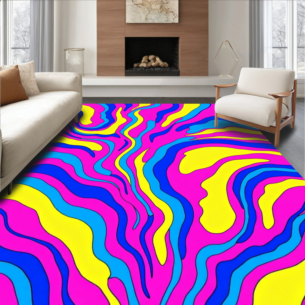 Vibrant Magenta Blue Yellow Flow Rug