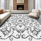 Elegant Gray Floral Mandala Rug