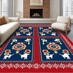 Red Blue White Dog Bird Medallion Rug