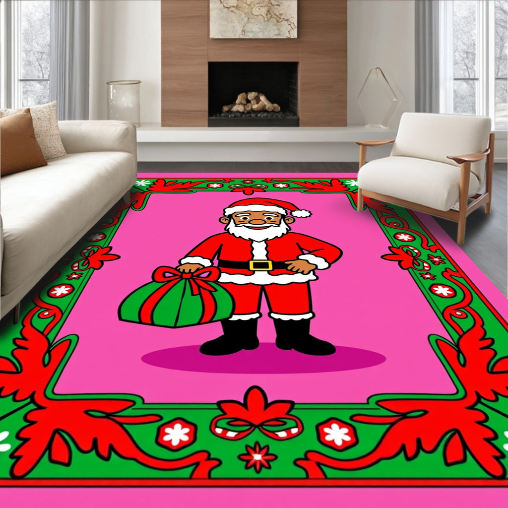 Pink Santa Gift Festive Border Rug