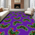 Emerald Green Fanned Leaf Red Berry Rug