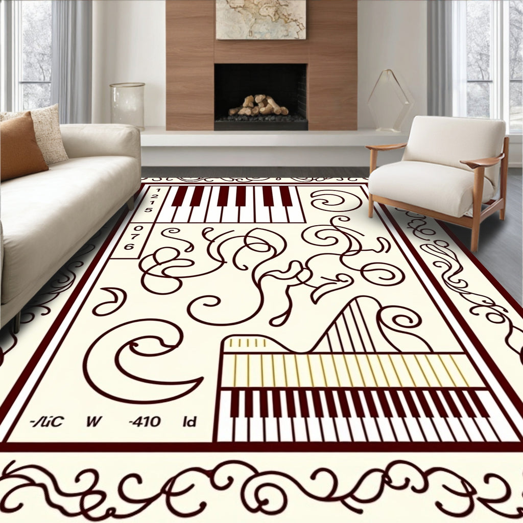 Crimson Musical Keys Scrollwork Rug