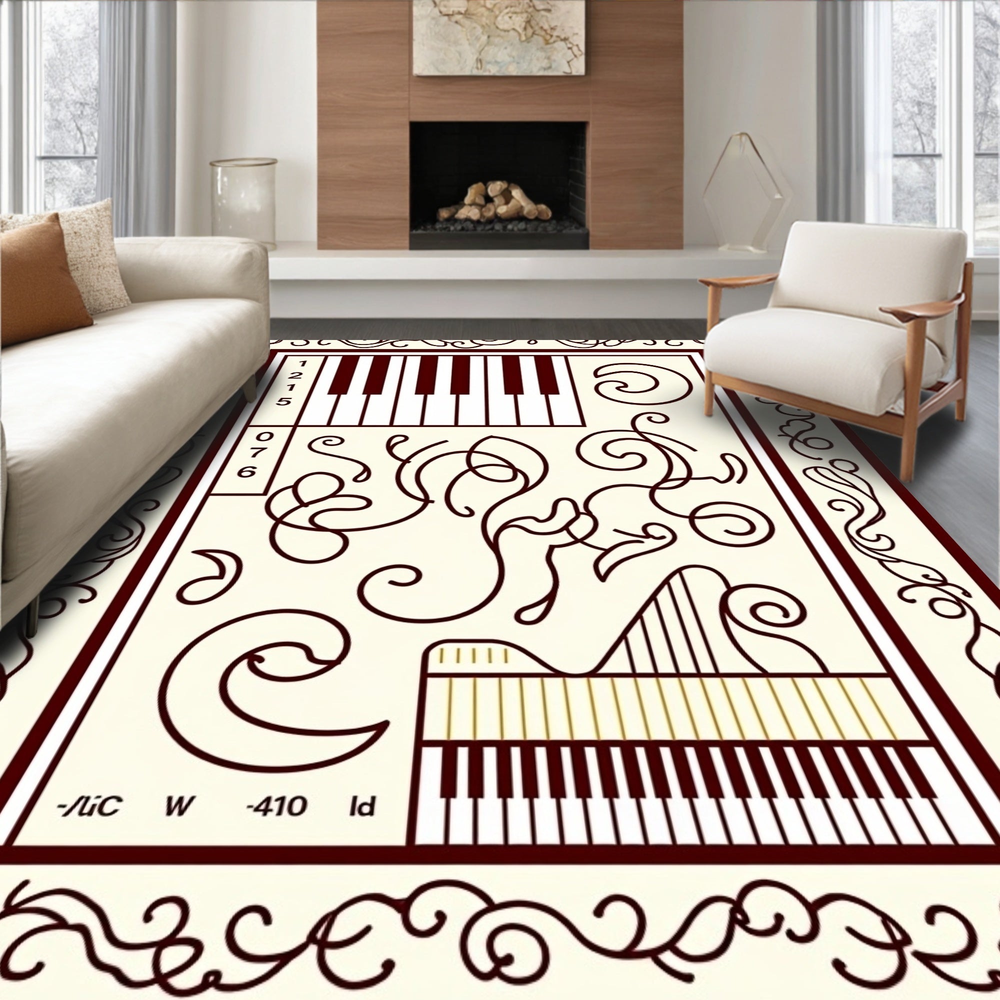 Crimson Musical Keys Scrollwork Rug