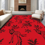 Crimson Reindeer And Snowflakes Folk Rug