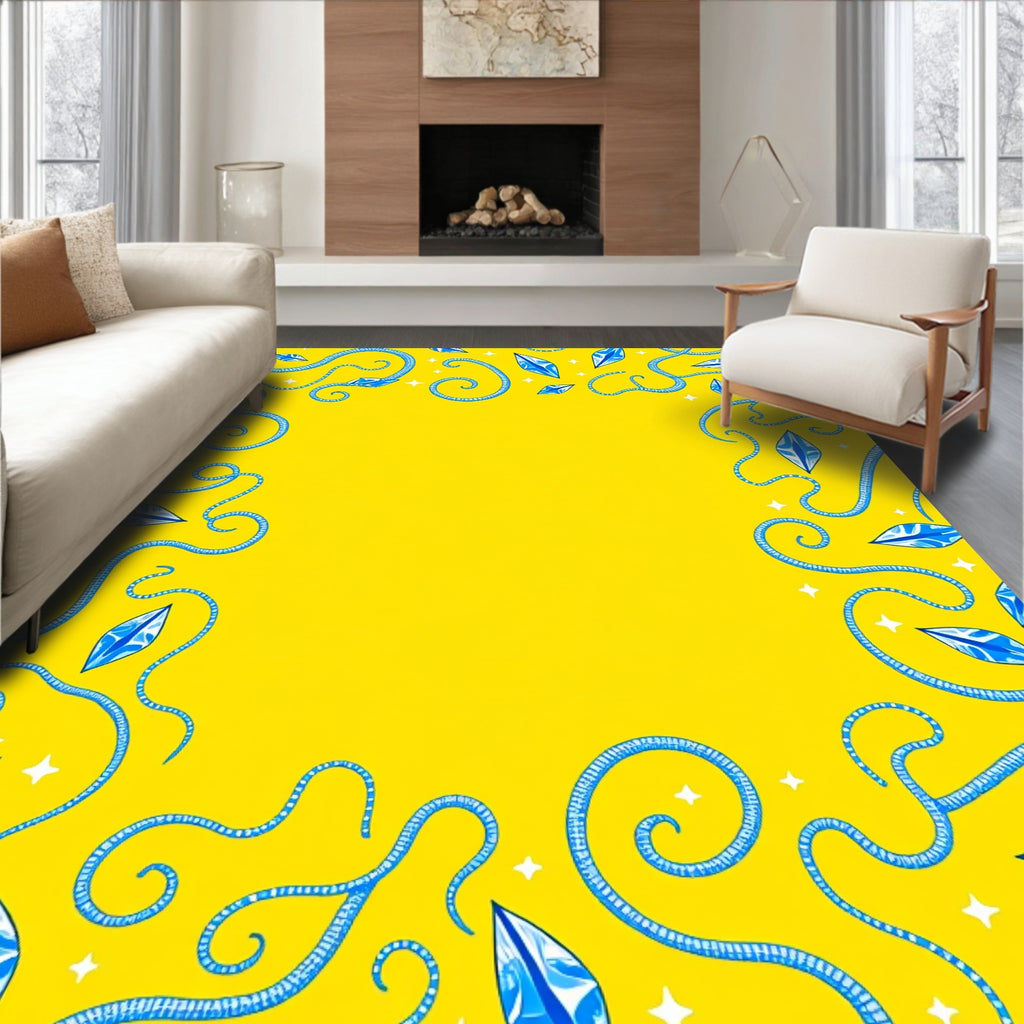 Whimsical Blue Serpent Crystal Swirls Rug