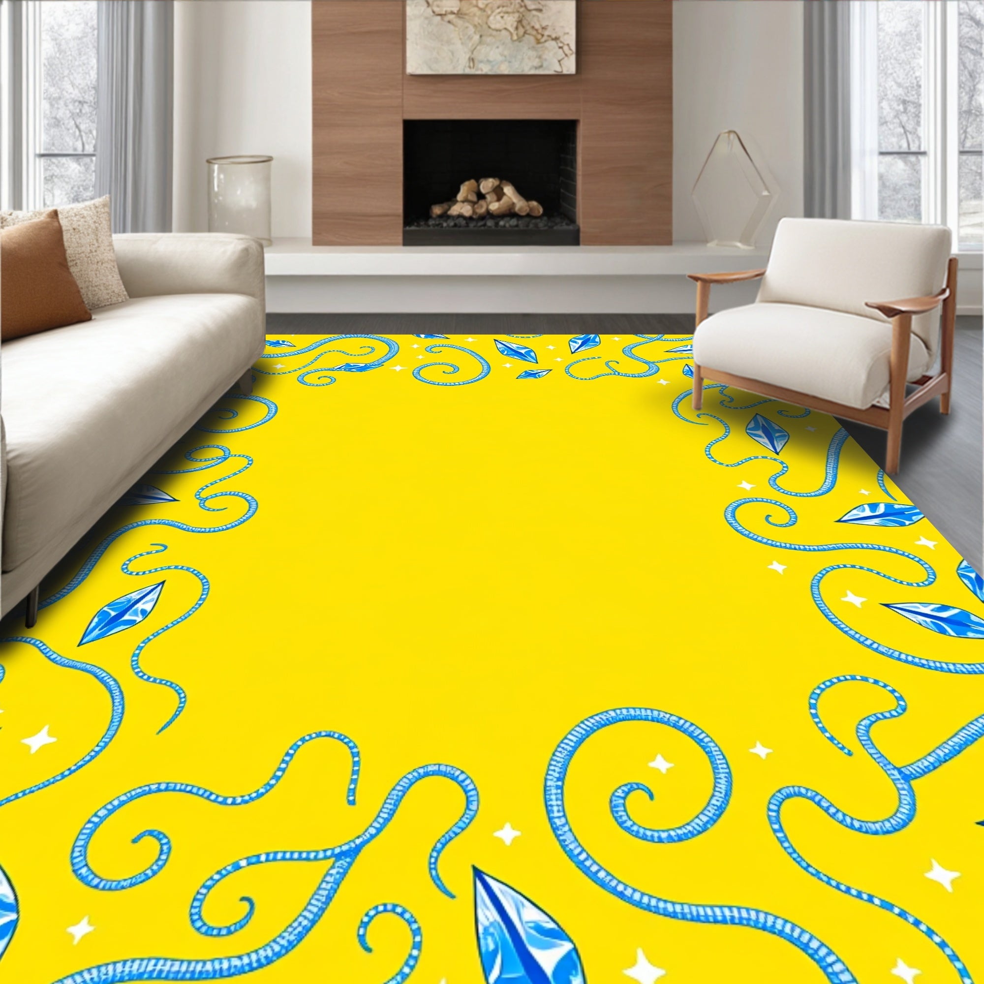 Whimsical Blue Serpent Crystal Swirls Rug