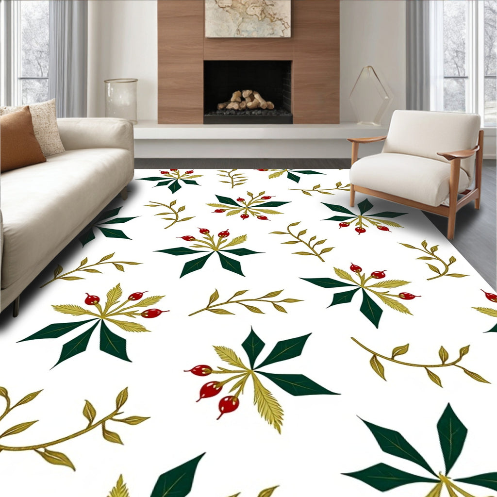 Crimson Berry Starburst Branch Scatter Rug