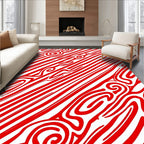 Vibrant Red Swirl Stripe Abstraction Rug
