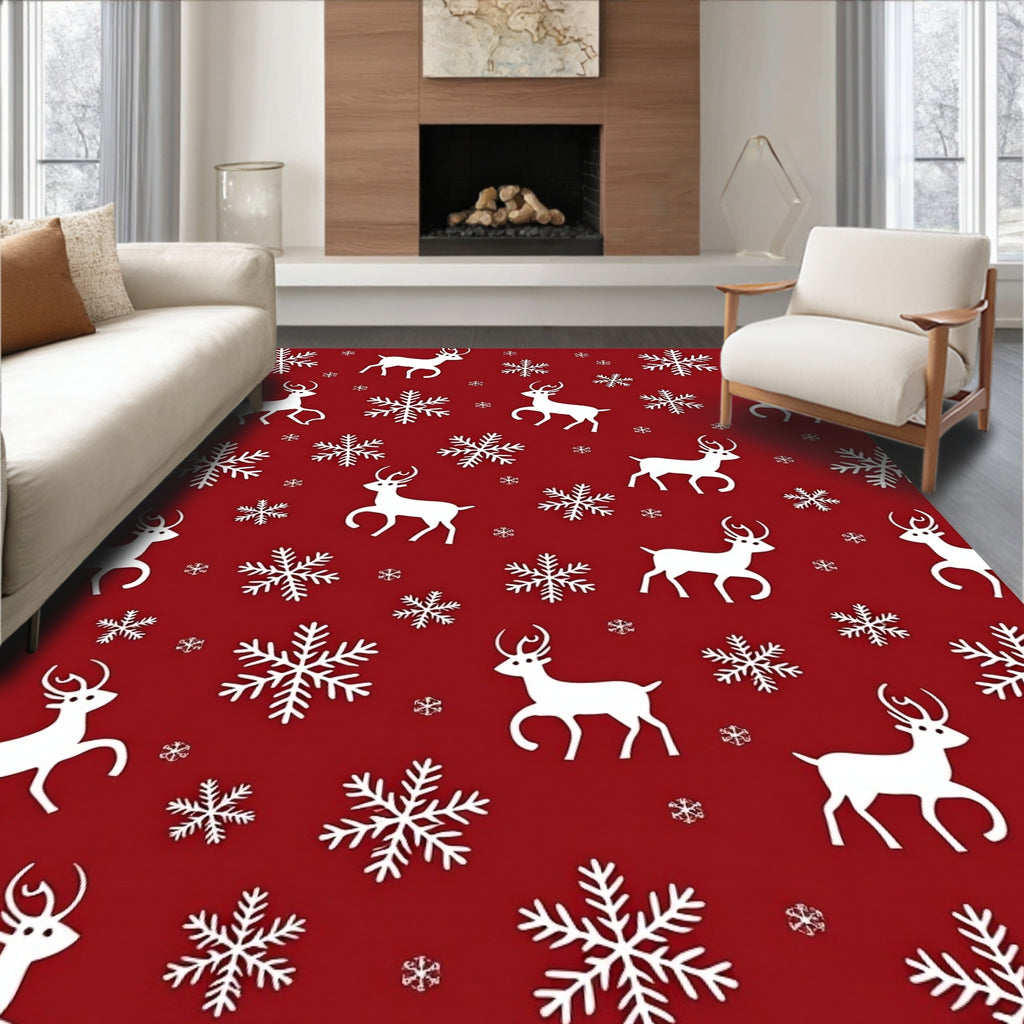 Crimson Reindeer Snowflake Meadow Rug