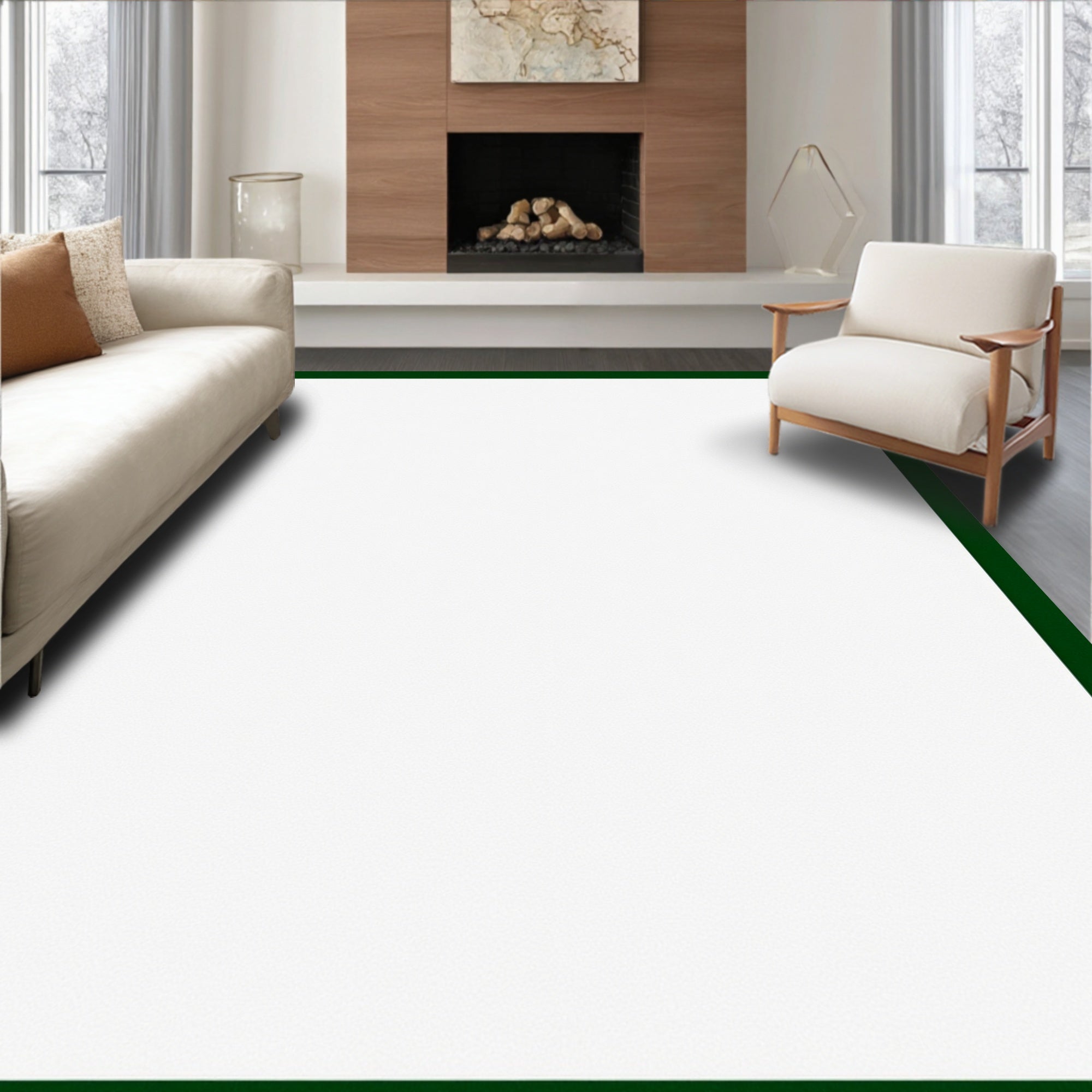 Deep Forest Green Bordered Field Rug