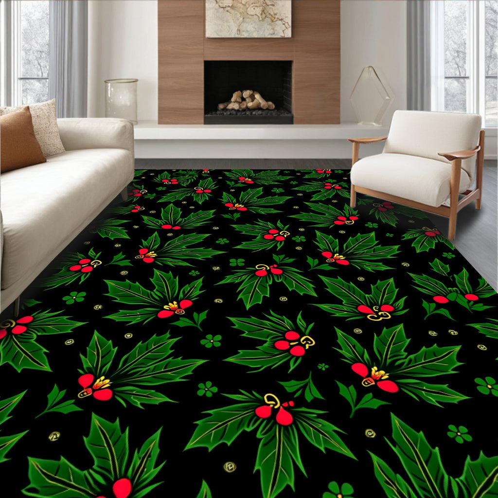 Christmas Holly Berry Garland Rug