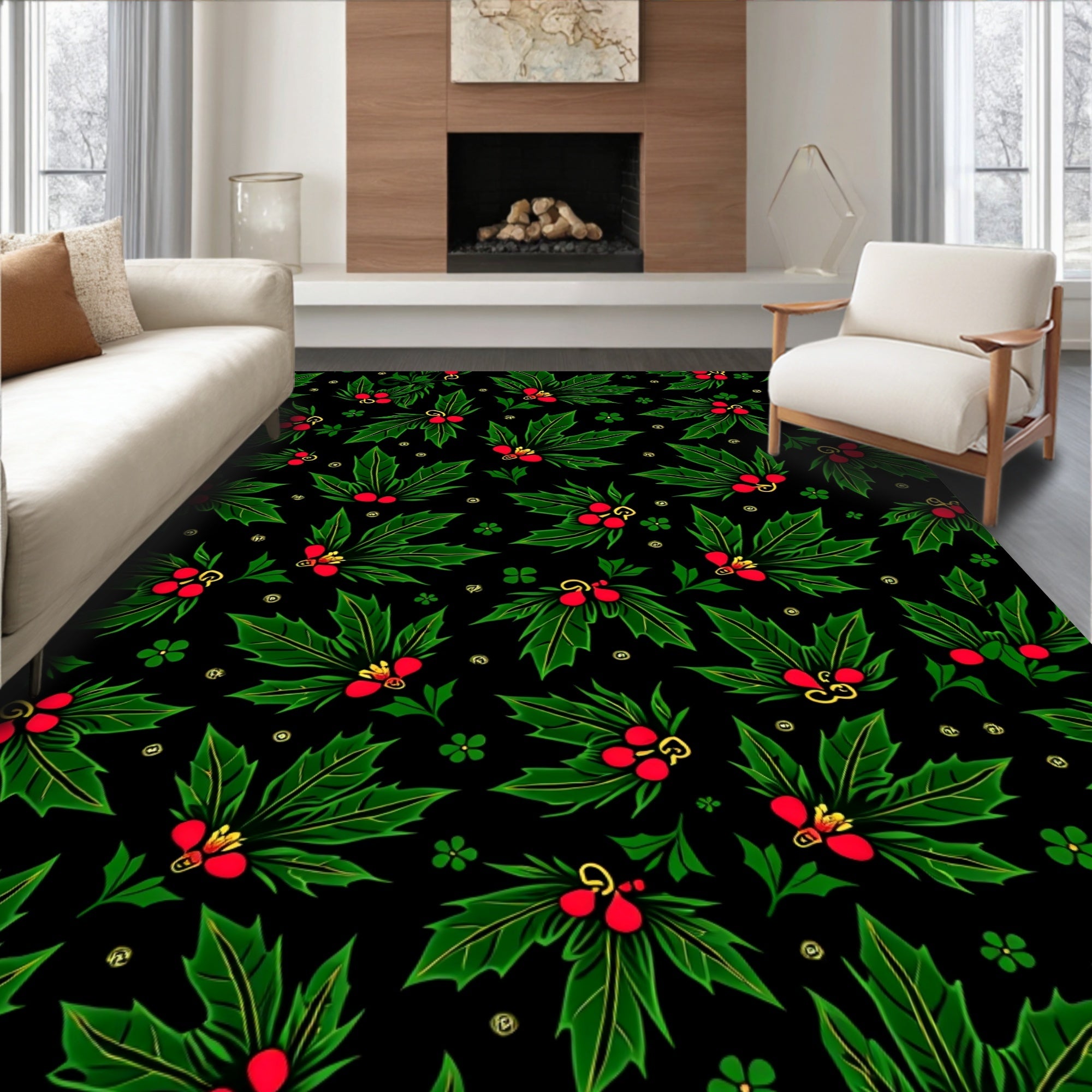 Christmas Holly Berry Garland Rug