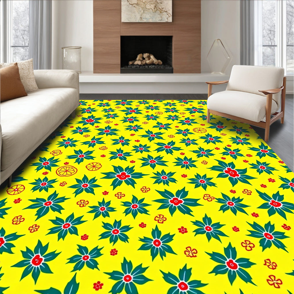 Sunny Yellow Floral Citrus Burst Rug