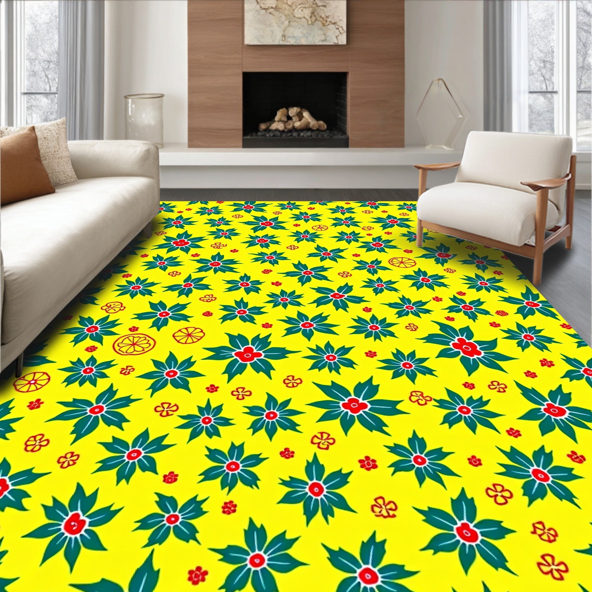 Sunny Yellow Floral Citrus Burst Rug