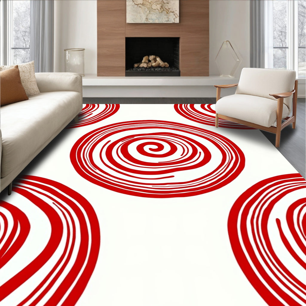 Red Swirled Circles Area Rug