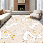 Ethereal White Bird Gold Swirls Rug