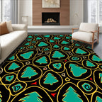 Teal Christmas Trees Abstract Black Rug