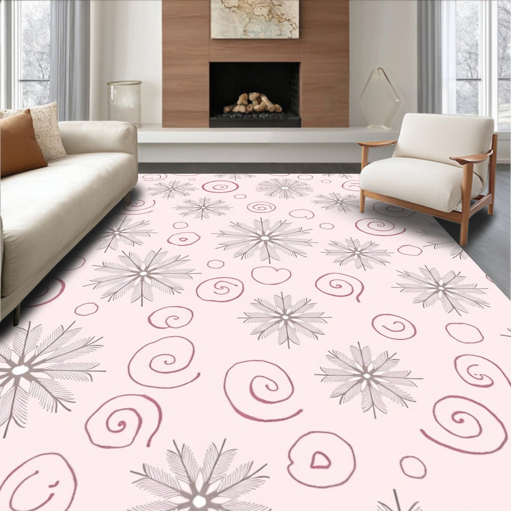 Pink Snowflake Swirl Medallion Rug