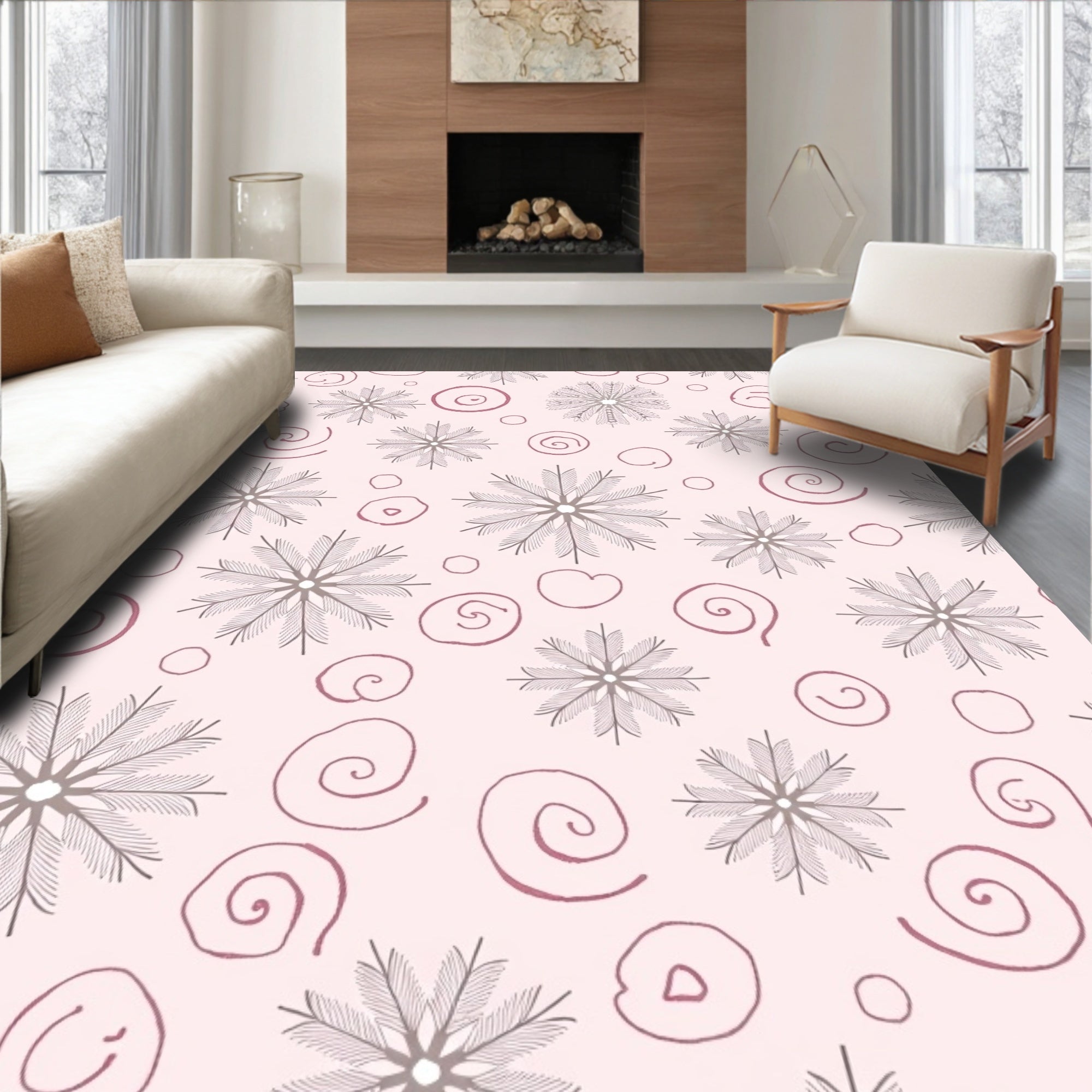 Pink Snowflake Swirl Medallion Rug