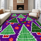 Christmas Trees Holly Red Flowers Rug