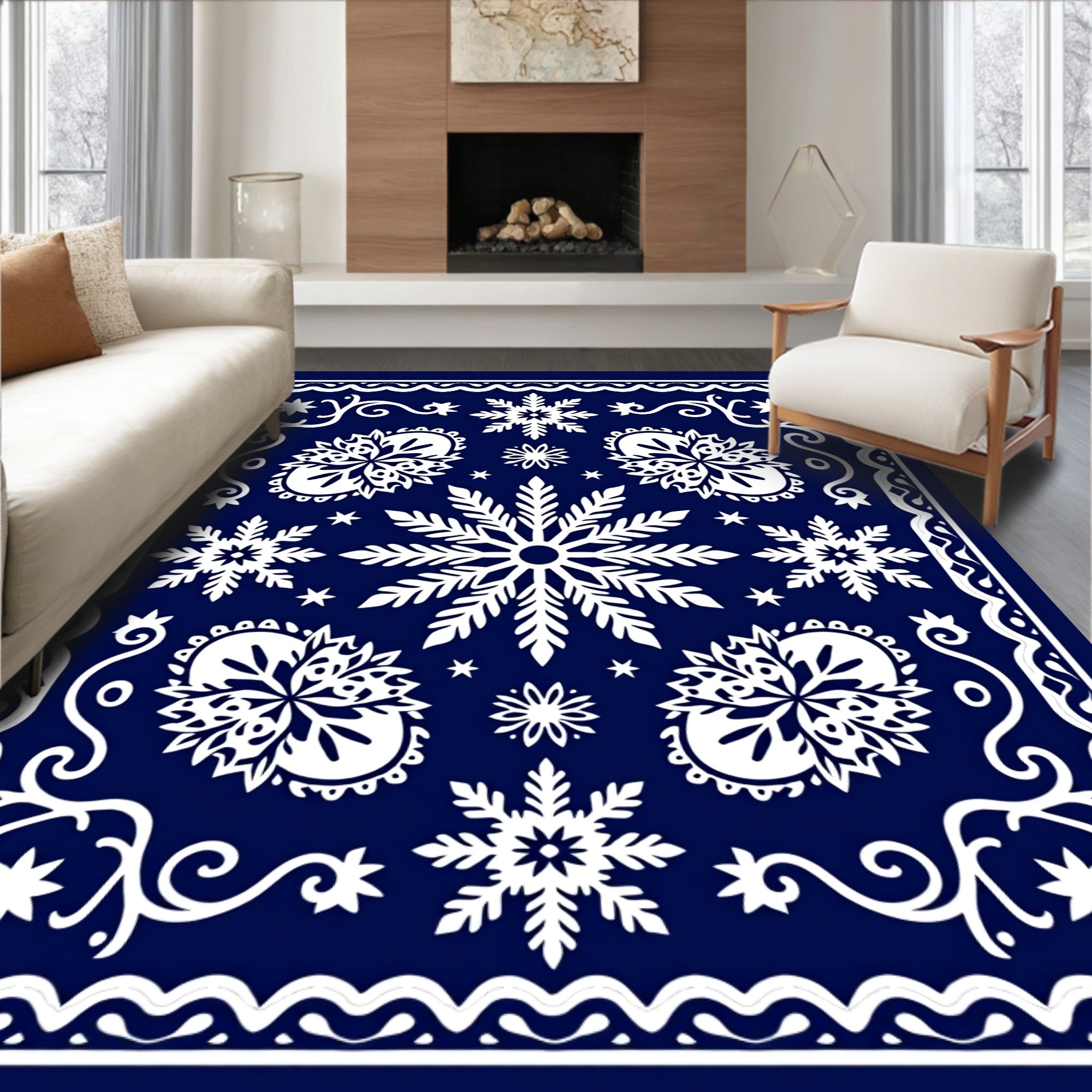 Deep Blue White Snowflake Gala Rug