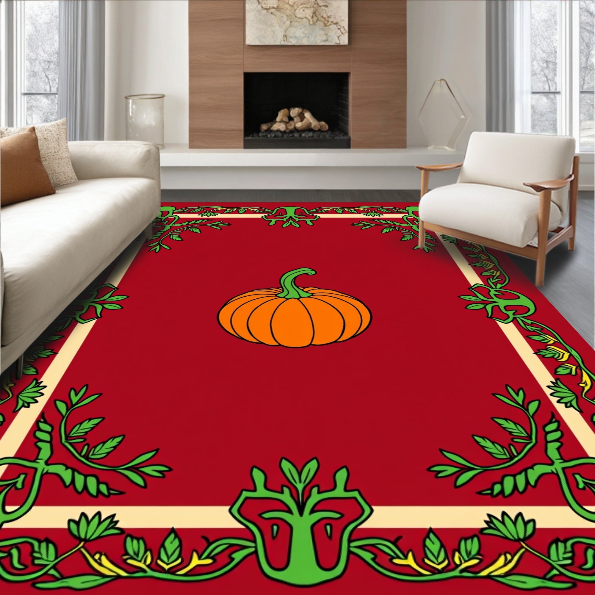 Autumn Harvest Orange Pumpkin Vine Rug