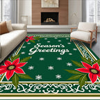 Red Poinsettia Green Snowflake Border Rug