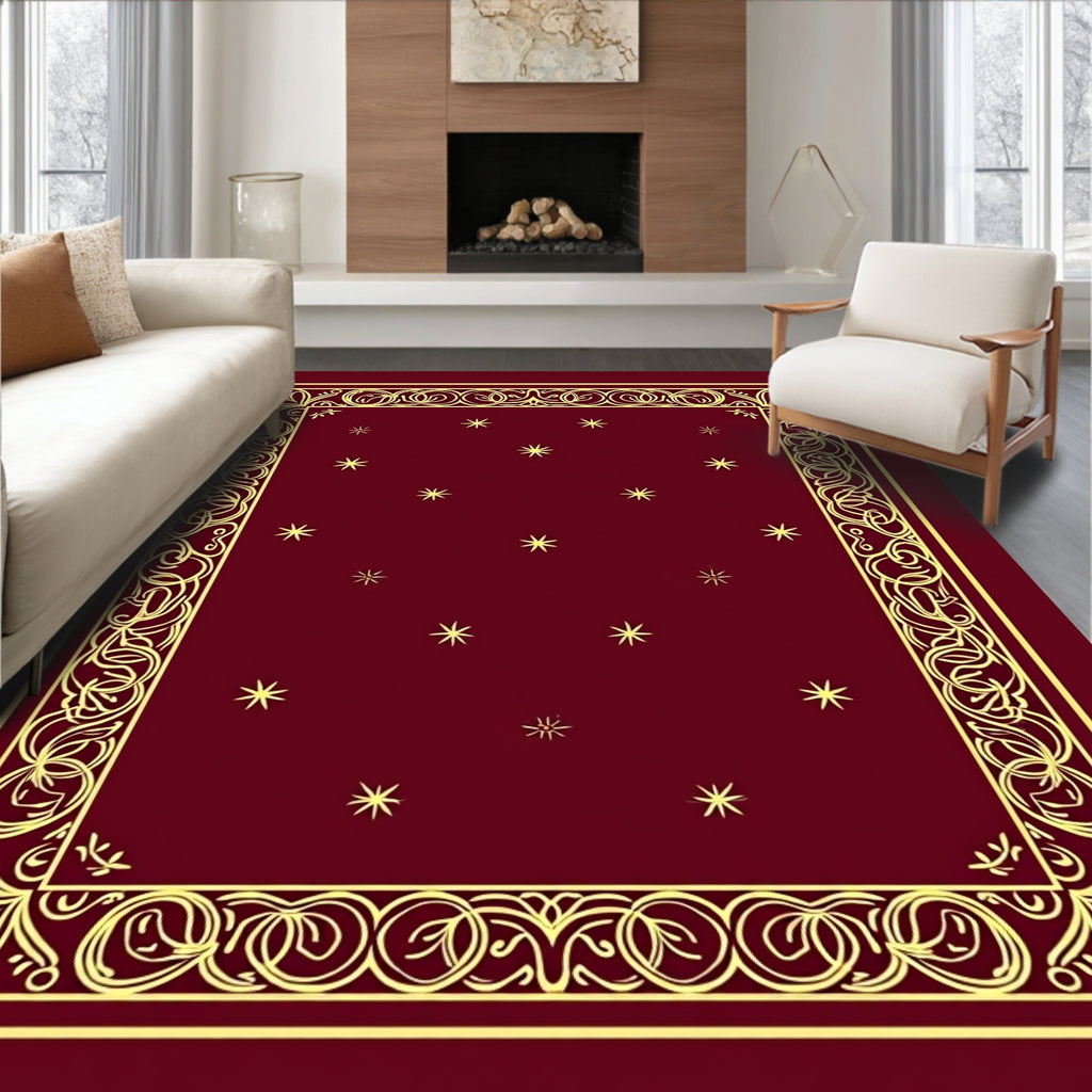 Deep Red Starry Night Regal Border Rug