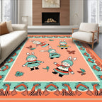 Playful Bunny Folk Orange Teal Rug