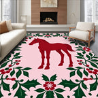Crimson Horse With Holly Garland Rug
