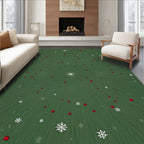 Green Festive Red Orb Snowflake Burst Rug