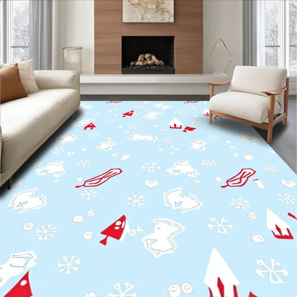 Winter Village Red White Snowflakes Rug