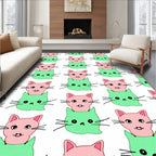 Pink Green Whimsical Cat Stack Rug