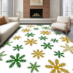 Gold Green Snowflake Snow Fall Rug