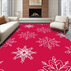 Crimson White Snowflake Folk Art Rug