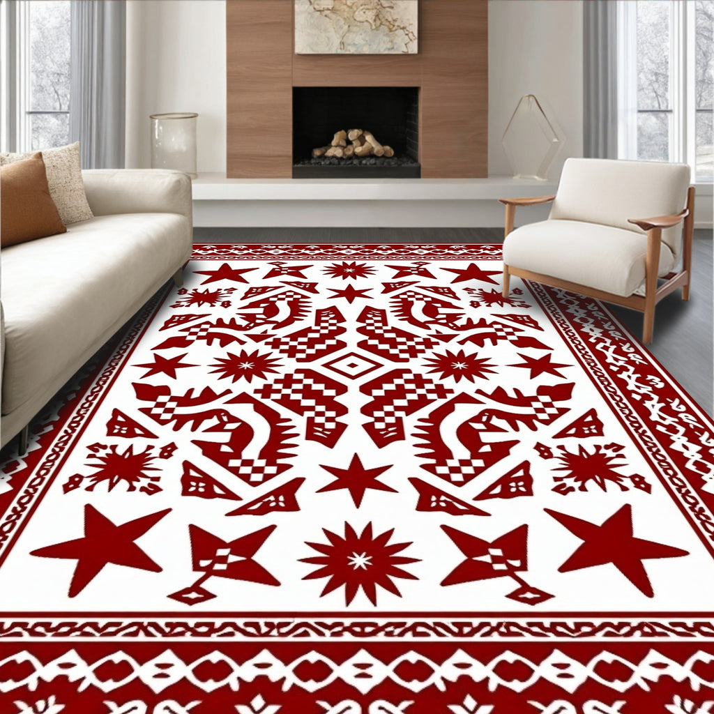 Deep Red Star Geometric Medallion Rug