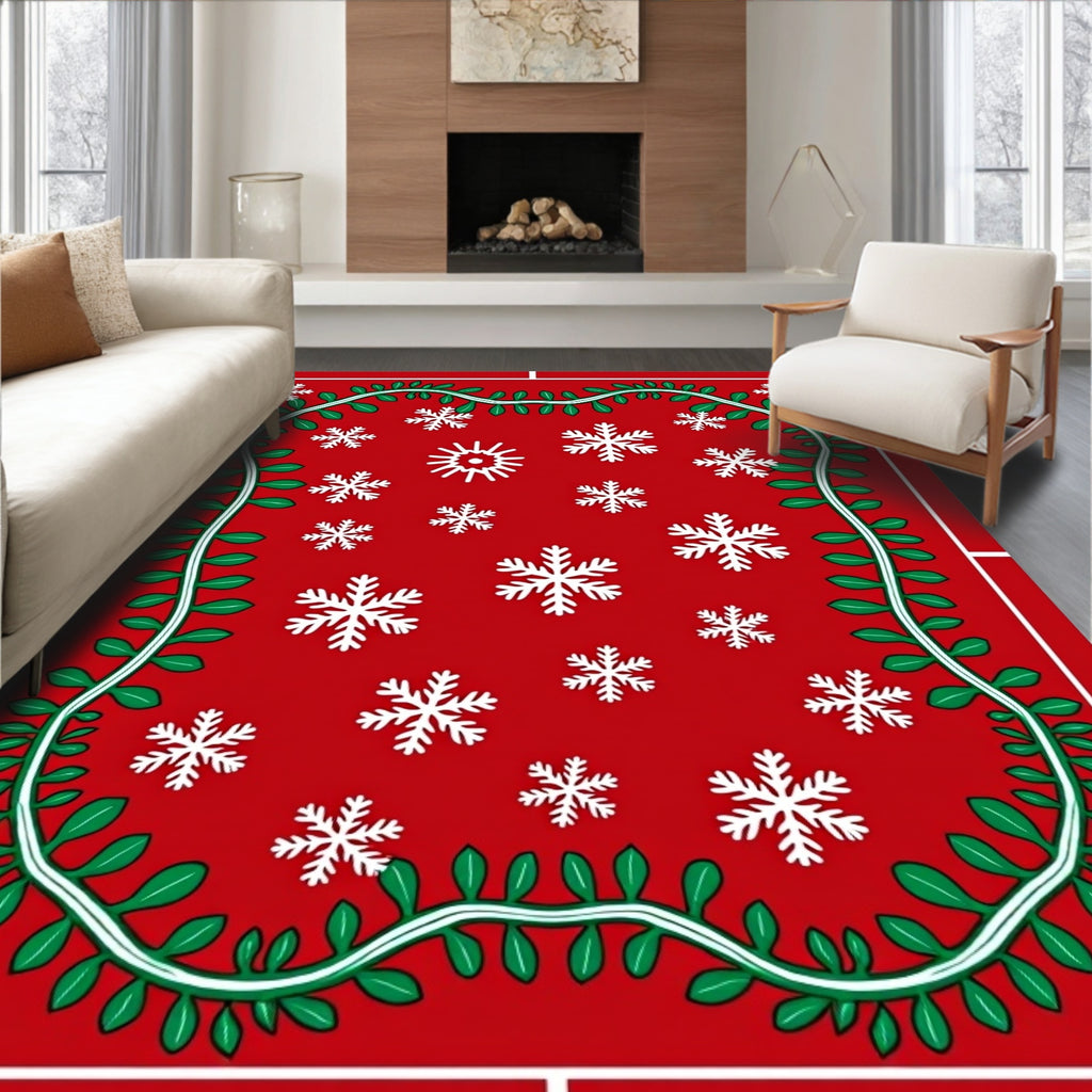 Red Snowflake Garland Holiday Rug