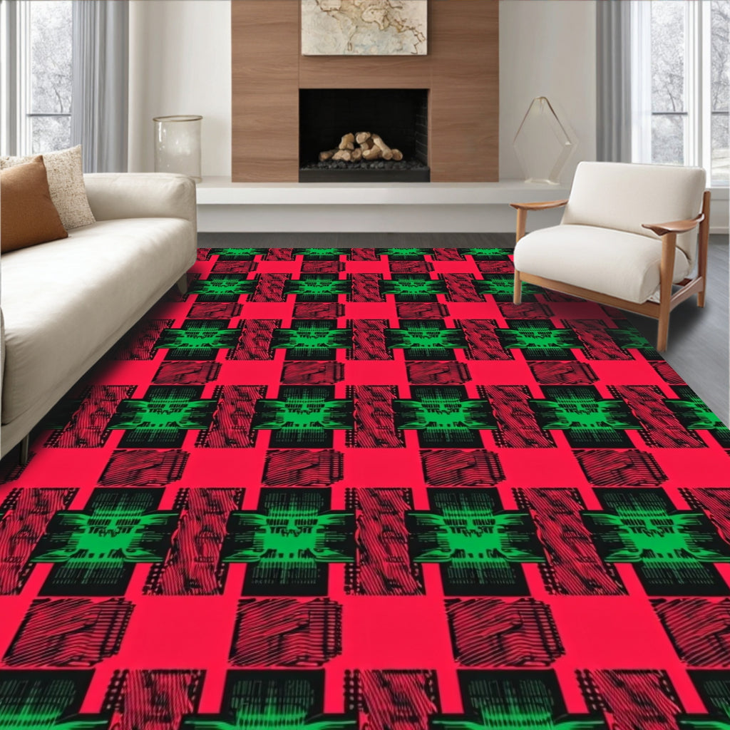Red Green Crosshatch Plaid Checkered Rug