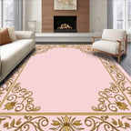 Golden Floral Vines Pink Border Rug