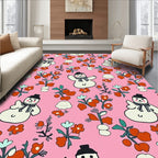 Pink Snowman Floral Whimsical Garden Rug