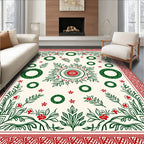 Vintage Red Green Floral Wreath Medallion Rug