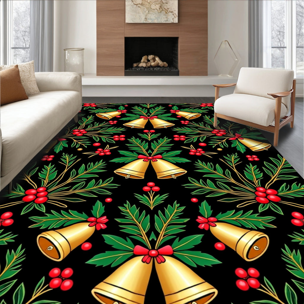 Golden Bells Red Holly Swirl Rug
