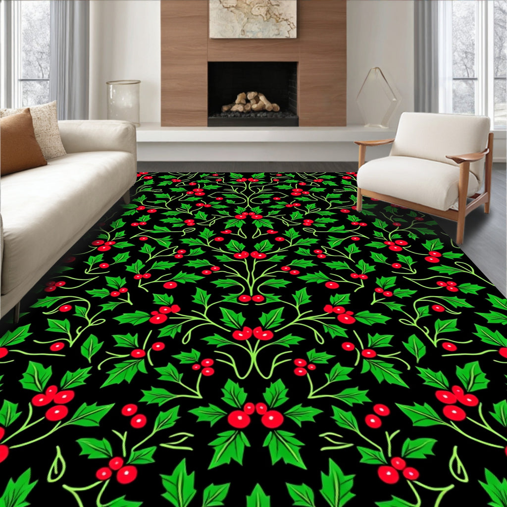 Rich Emerald Holly Berry Garland Rug