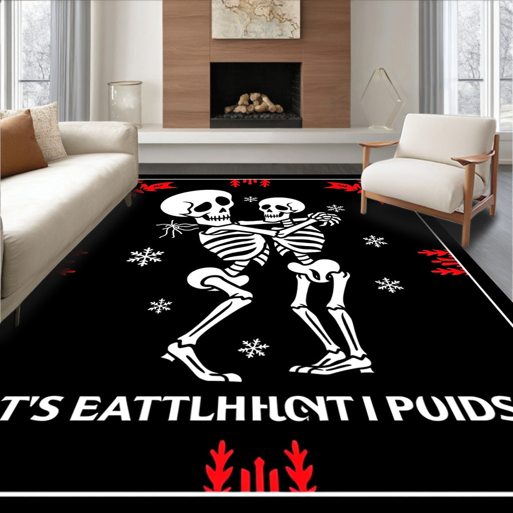 Dancing Skeletons Red Snowflakes Rug