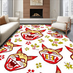 Fierce Tiger Faces Red Holly Accents Rug
