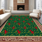 Rich Emerald Red Floral Scroll Border Rug
